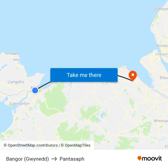 Bangor (Gwynedd) to Pantasaph map