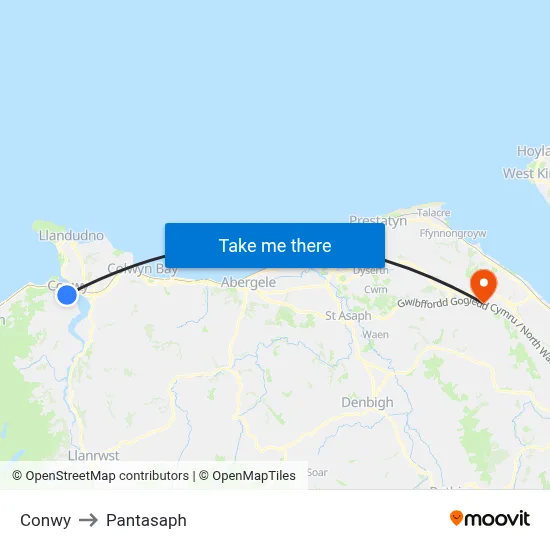 Conwy to Pantasaph map