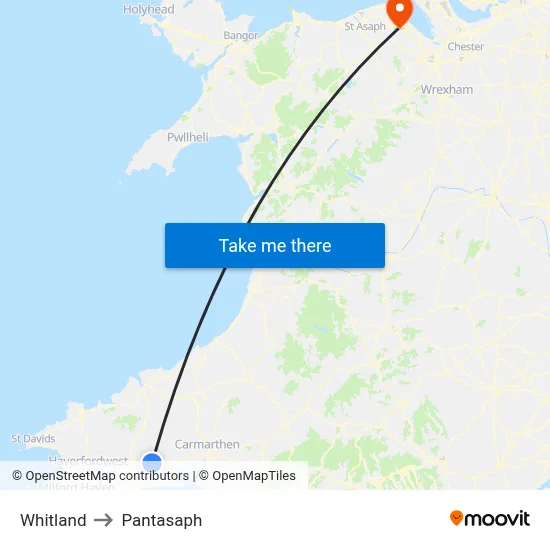 Whitland to Pantasaph map