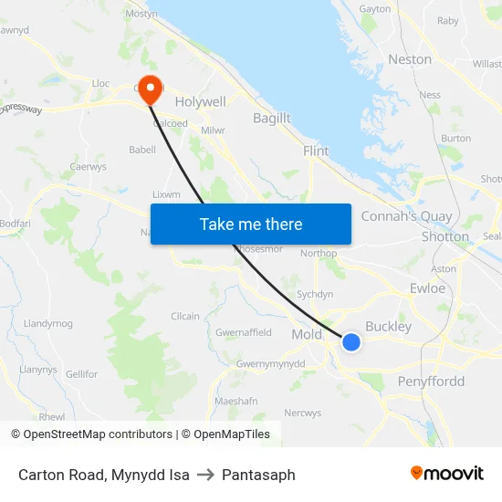 Carton Road, Mynydd Isa to Pantasaph map