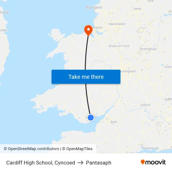 Cardiff High School, Cyncoed to Pantasaph map