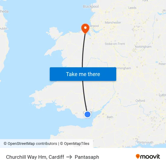 Churchill Way Hm, Cardiff to Pantasaph map