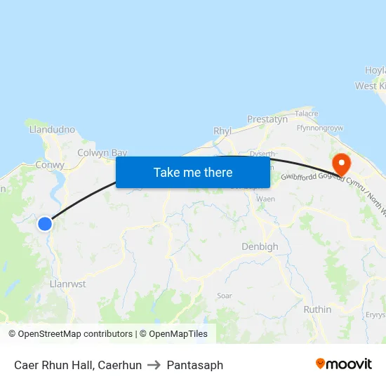 Caer Rhun Hall, Caerhun to Pantasaph map