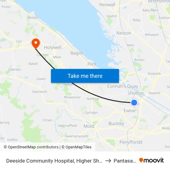 Deeside Community Hospital, Higher Shotton to Pantasaph map