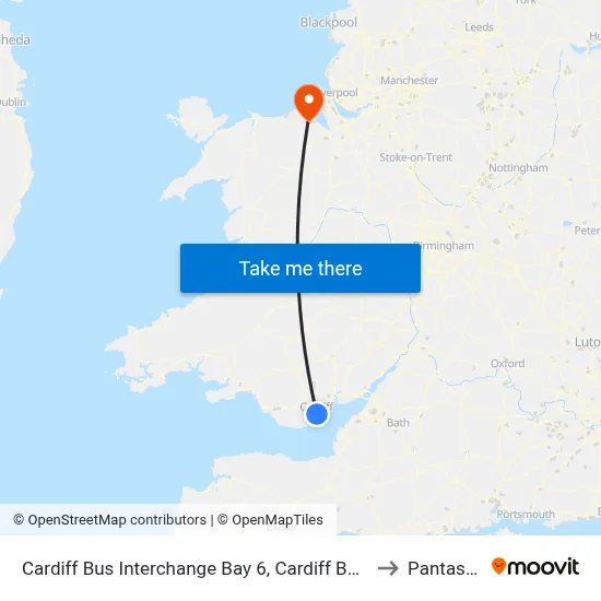 Cardiff Bus Interchange Bay 6, Cardiff Bus Station to Pantasaph map