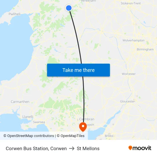 Corwen Bus Station, Corwen to St Mellons map