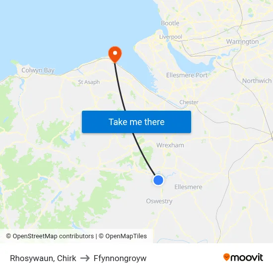 Rhosywaun, Chirk to Ffynnongroyw map
