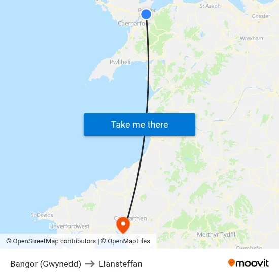 Bangor (Gwynedd) to Llansteffan map