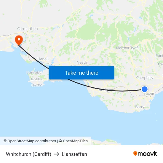 Whitchurch (Cardiff) to Llansteffan map