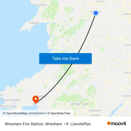 Wrexham Fire Station, Wrexham to Llansteffan map