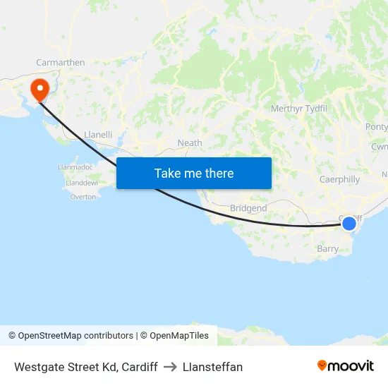 Westgate Street Kd, Cardiff to Llansteffan map