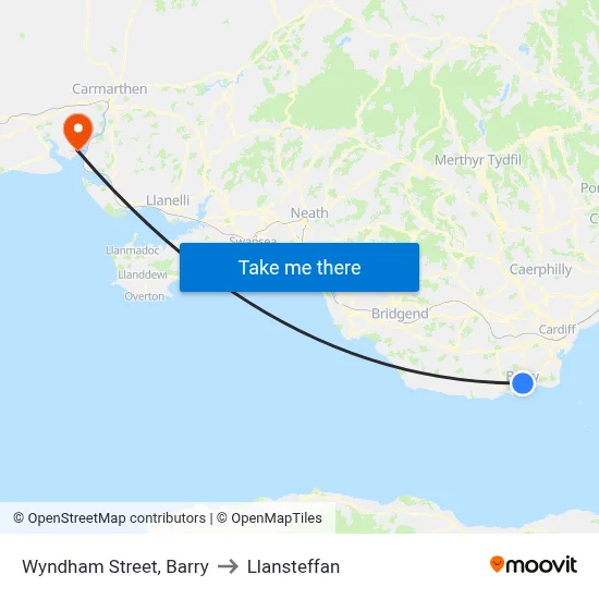 Wyndham Street, Barry to Llansteffan map