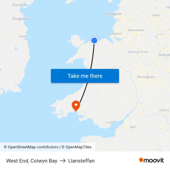 West End, Colwyn Bay to Llansteffan map