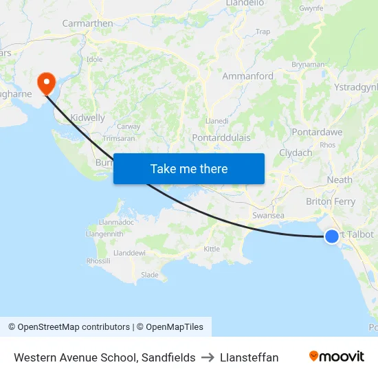 Western Avenue School, Sandfields to Llansteffan map