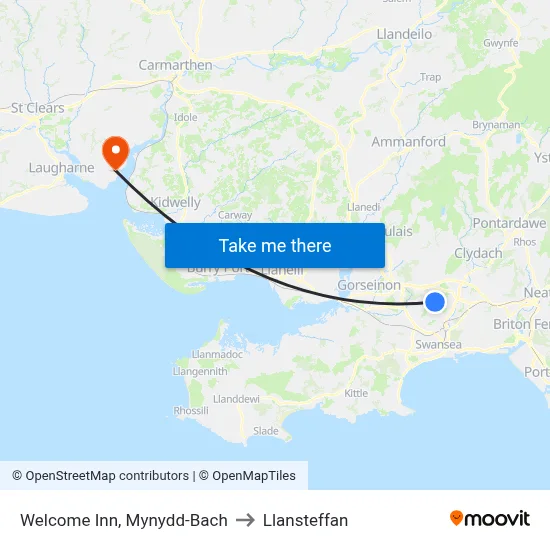 Welcome Inn, Mynydd-Bach to Llansteffan map