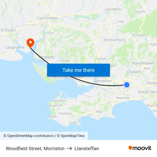 Woodfield Street, Morriston to Llansteffan map