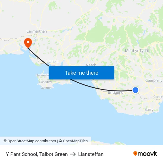 Y Pant School, Talbot Green to Llansteffan map