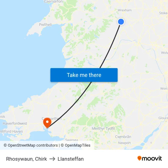 Rhosywaun, Chirk to Llansteffan map