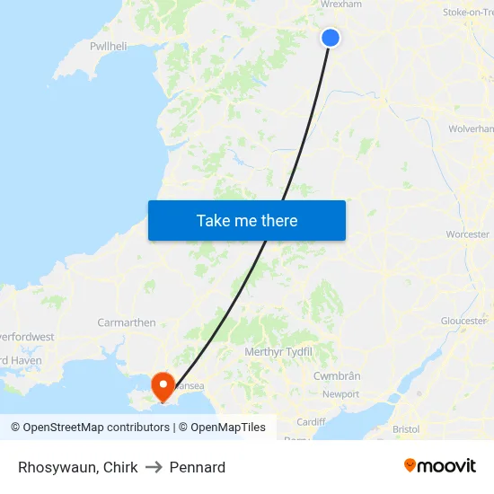 Rhosywaun, Chirk to Pennard map
