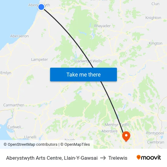 Aberystwyth Arts Centre, Llain-Y-Gawsai to Trelewis map