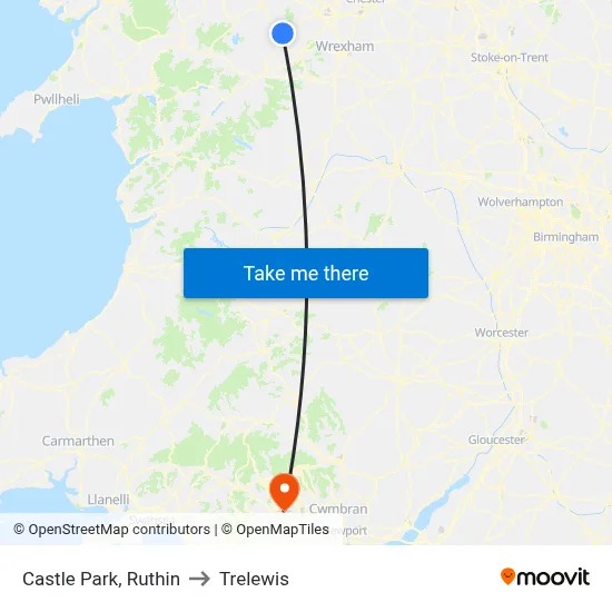 Castle Park, Ruthin to Trelewis map