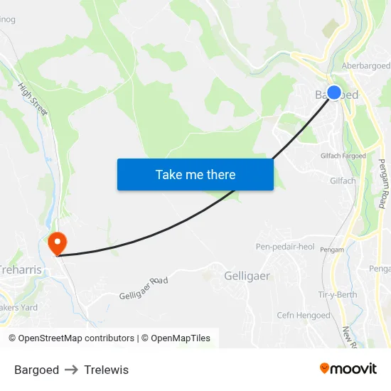 Bargoed to Trelewis map