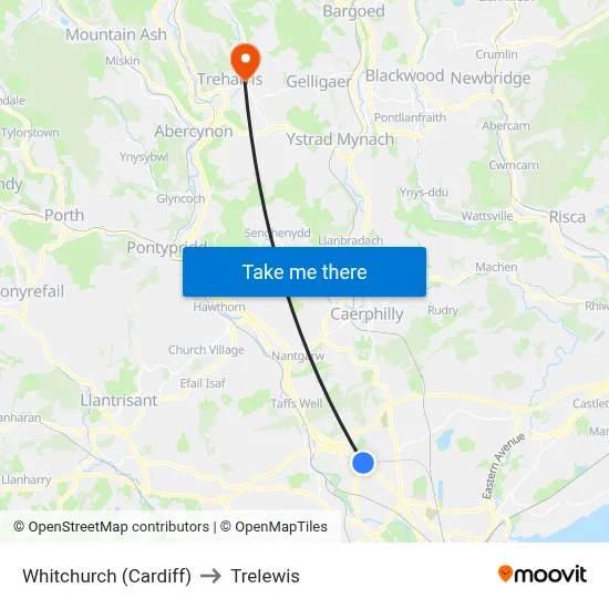 Whitchurch (Cardiff) to Trelewis map
