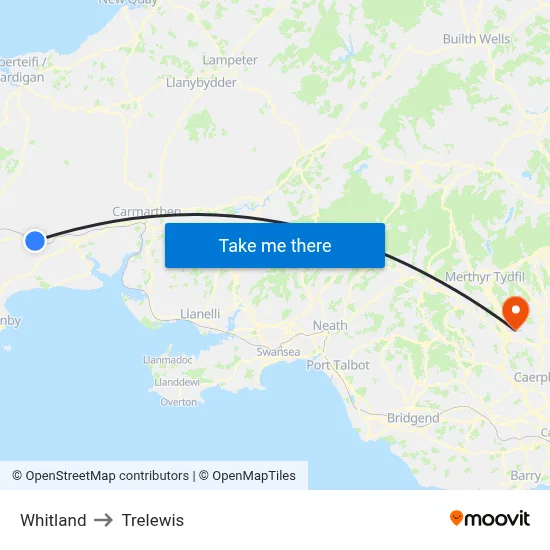 Whitland to Trelewis map