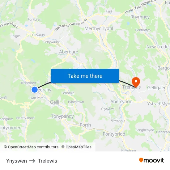 Ynyswen to Trelewis map