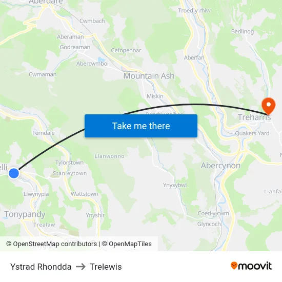 Ystrad Rhondda to Trelewis map
