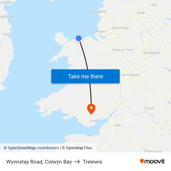 Wynnstay Road, Colwyn Bay to Trelewis map