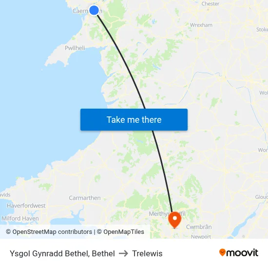 Ysgol Gynradd Bethel, Bethel to Trelewis map