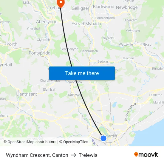 Wyndham Crescent, Canton to Trelewis map