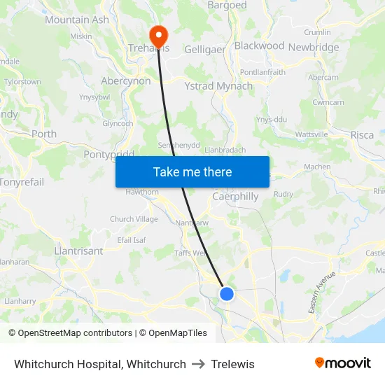 Whitchurch Hospital, Whitchurch to Trelewis map
