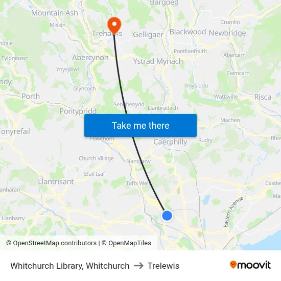 Whitchurch Library, Whitchurch to Trelewis map