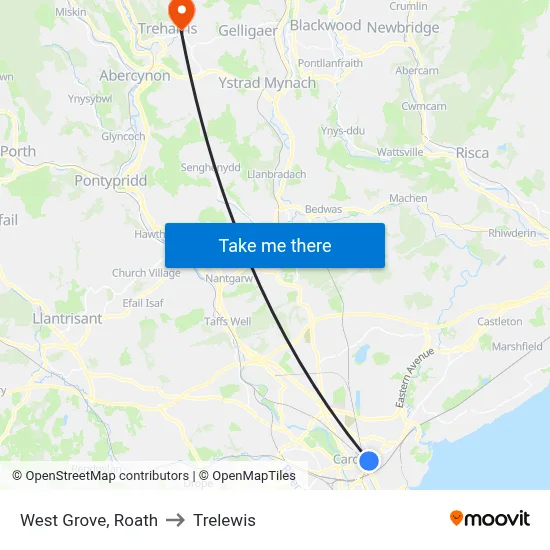 West Grove, Roath to Trelewis map
