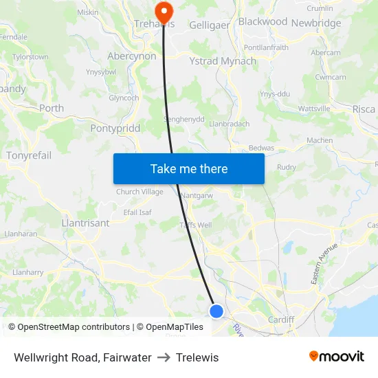 Wellwright Road, Fairwater to Trelewis map