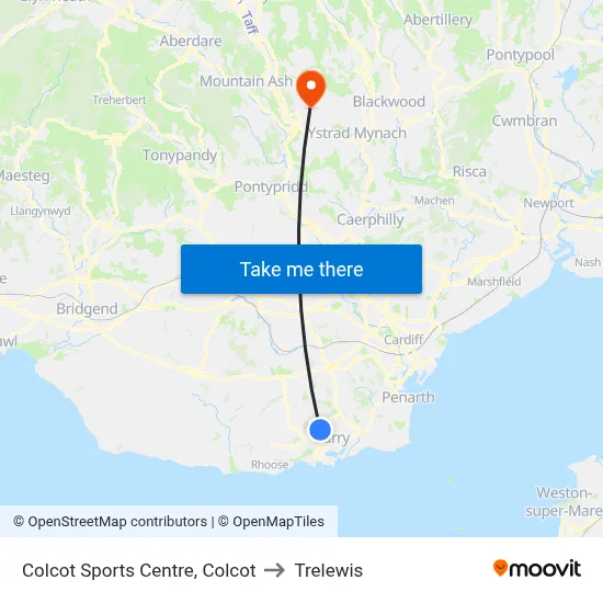 Colcot Sports Centre, Colcot to Trelewis map