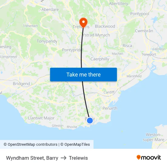 Wyndham Street, Barry to Trelewis map
