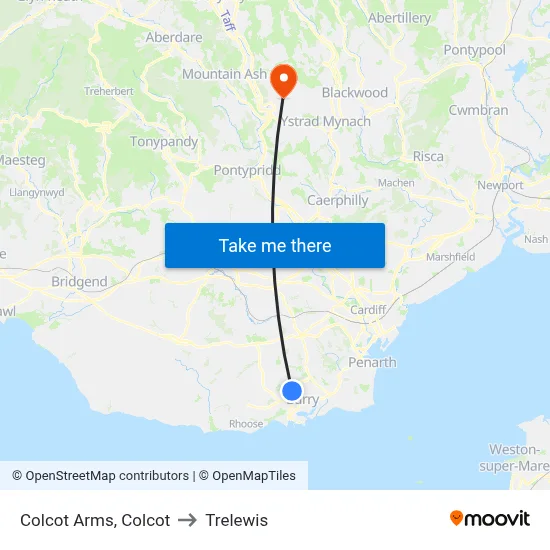 Colcot Arms, Colcot to Trelewis map