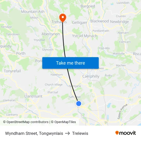 Wyndham Street, Tongwynlais to Trelewis map