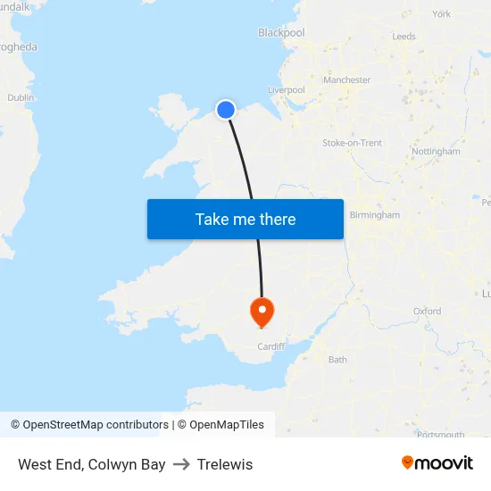 West End, Colwyn Bay to Trelewis map