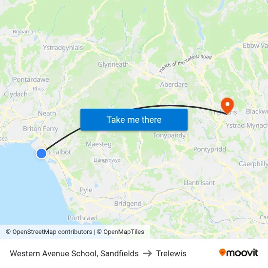 Western Avenue School, Sandfields to Trelewis map