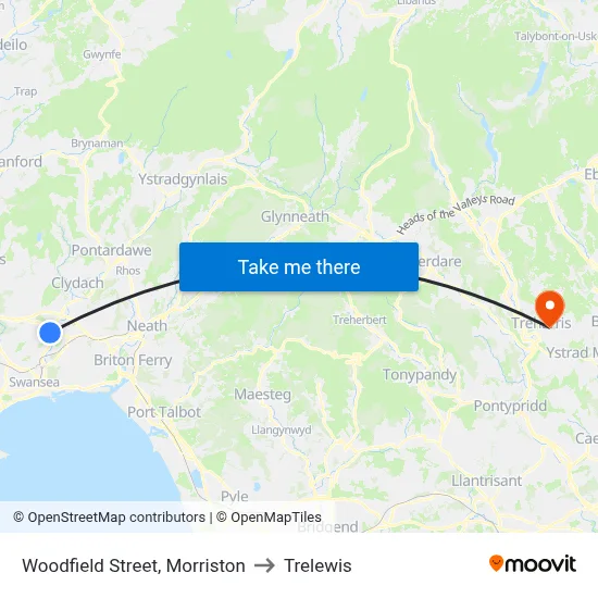 Woodfield Street, Morriston to Trelewis map