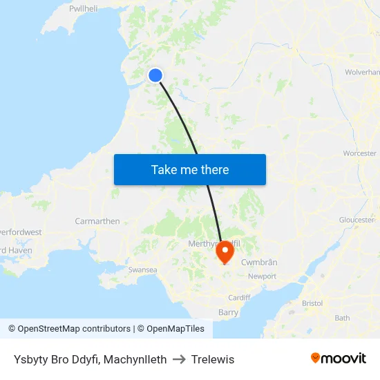 Ysbyty Bro Ddyfi, Machynlleth to Trelewis map