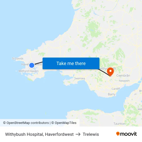 Withybush Hospital, Haverfordwest to Trelewis map