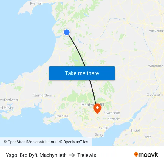Ysgol Bro Dyfi, Machynlleth to Trelewis map