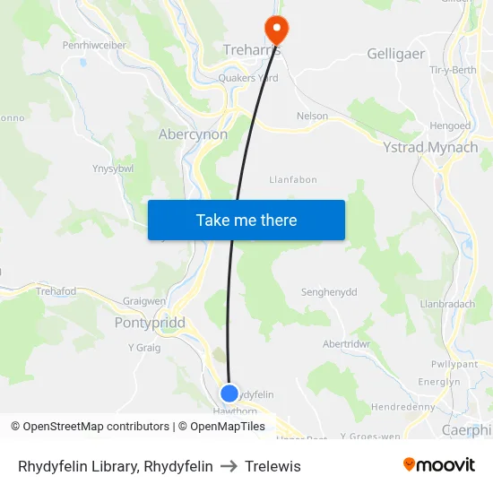 Rhydyfelin Library, Rhydyfelin to Trelewis map