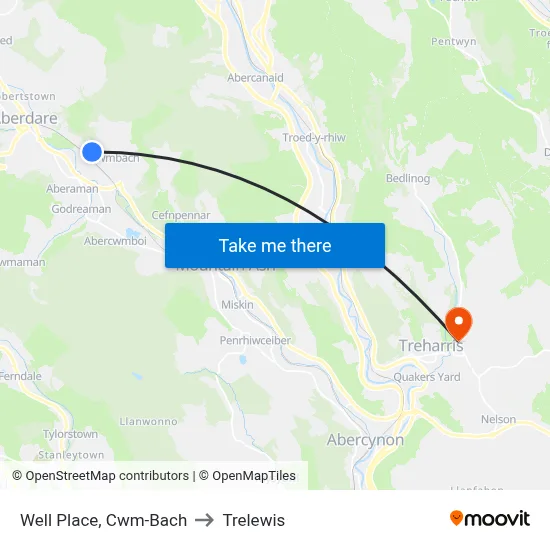Well Place, Cwm-Bach to Trelewis map