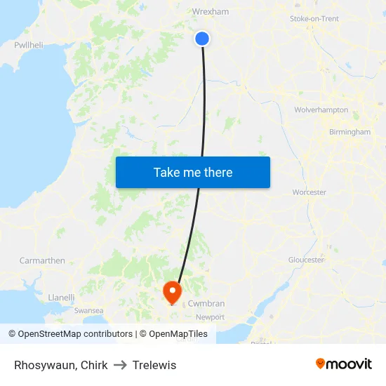 Rhosywaun, Chirk to Trelewis map